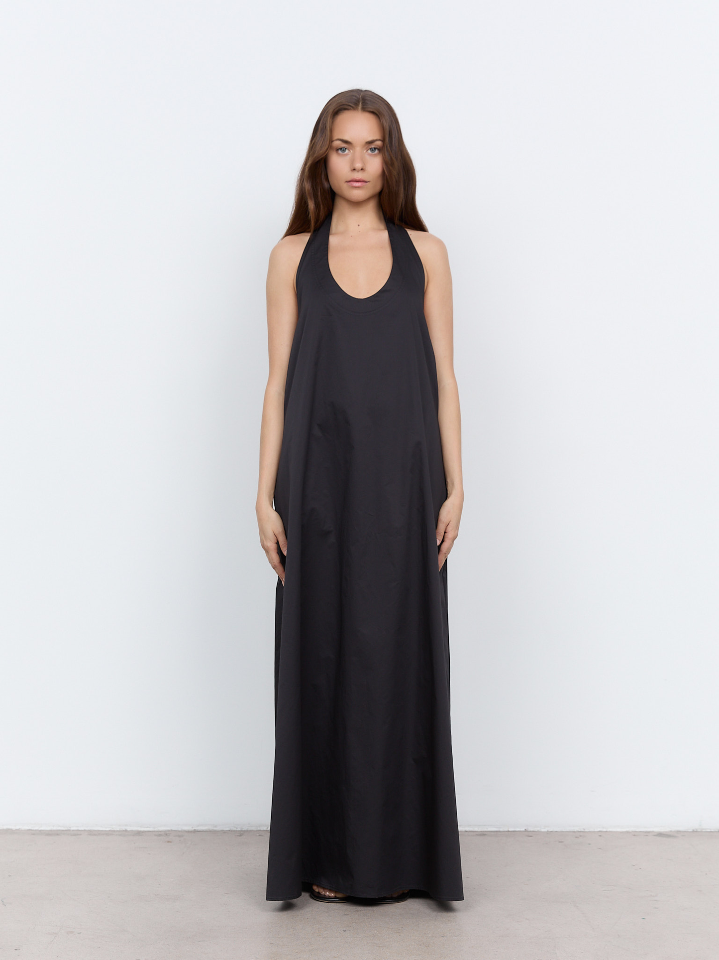backless poplin dress Balmain Flared Cotton-poplin Halter-Neck Mini Shirt Dress