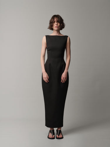 Boat Neck Column Midi Dress